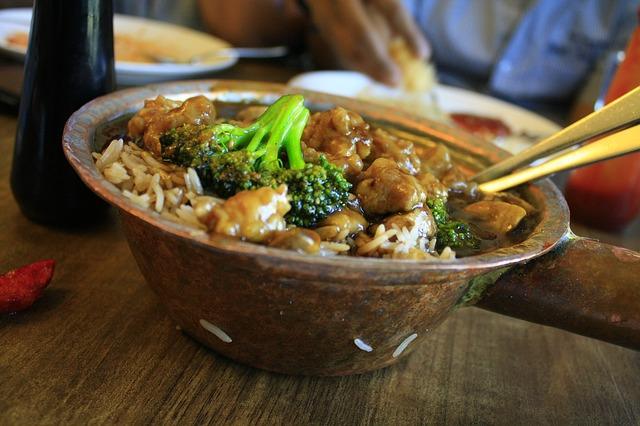 Broccoli in batter with Chinese rice