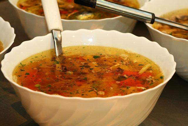 Photo of a beautiful soup with noodles