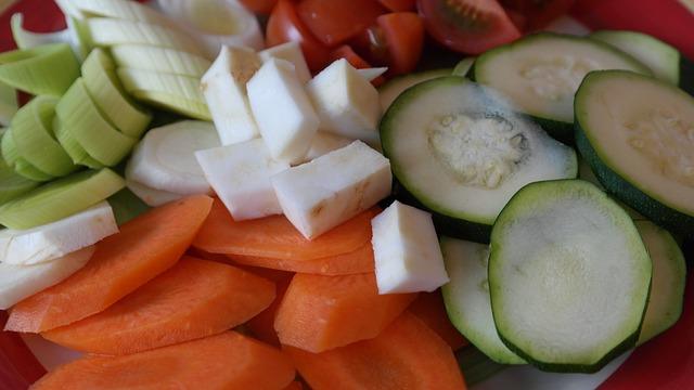 Beautifully chopped vegetables for soup