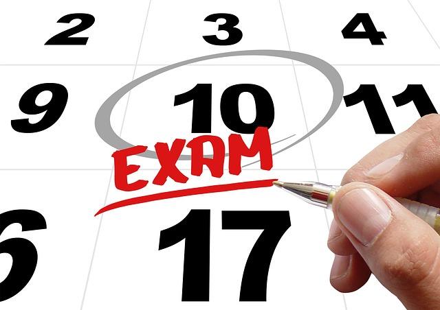 Highlighted exam date on calendar