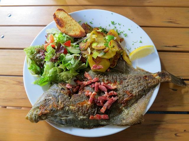 Whole flounder with garnish