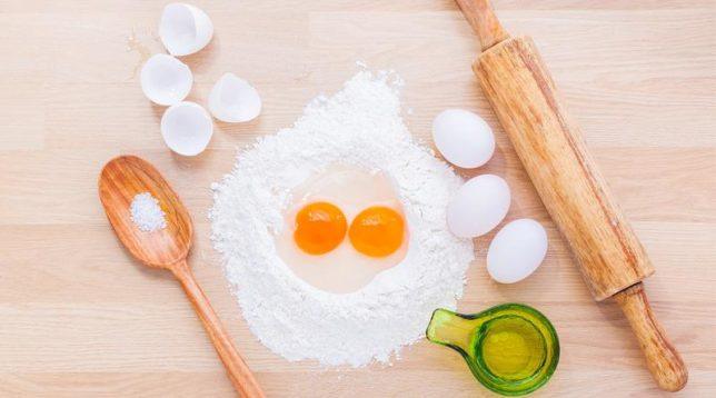 Flour with eggs for pita bread