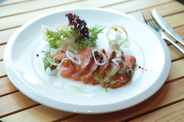 Freshly salted chum salmon on a plate