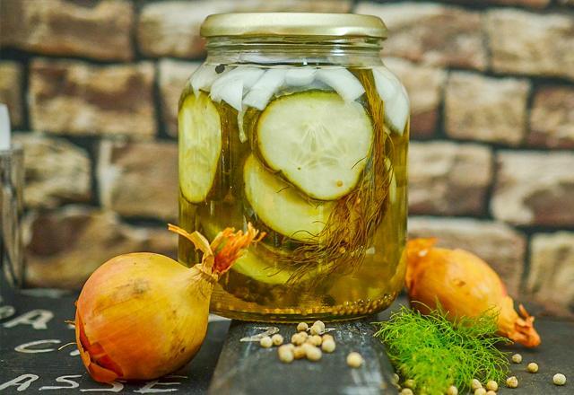 Pickled cucumbers in a jar