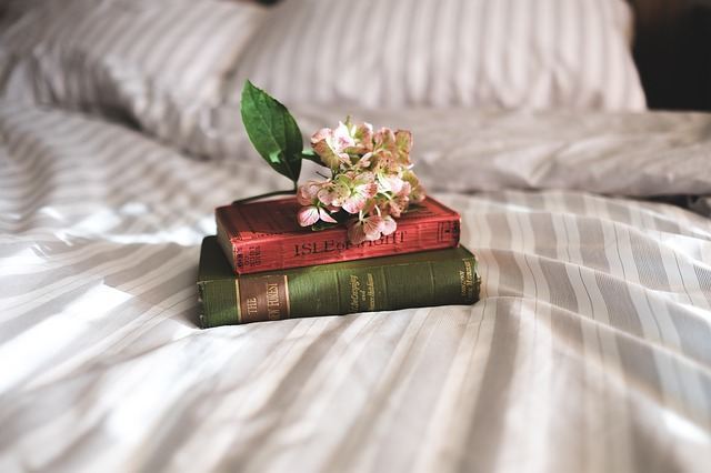 Stains from books on the bed