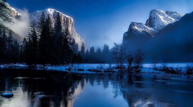 Night, mountains, river